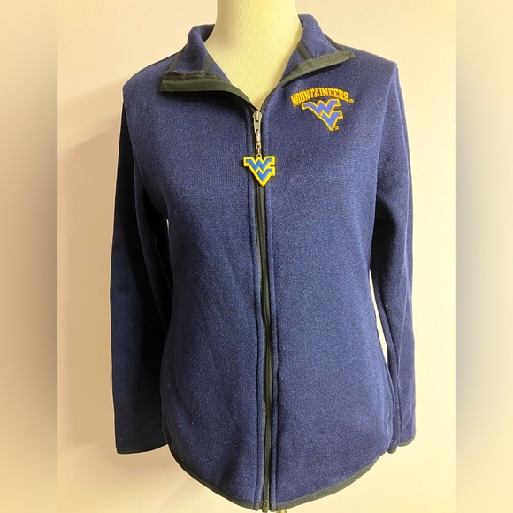 Women’s WVU Mountaineers Zip Up Sweater, Large (12-14), Navy Blue/Gold - Picture 1 of 7